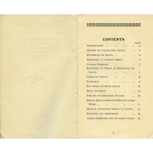 The table of contents for a booklet on going on leave in the United Kingdom. There are fifteen sections. 