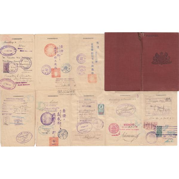 Back of the passport showing all the stamps and visas from visits to Singapore, South America, China, and the United States.  