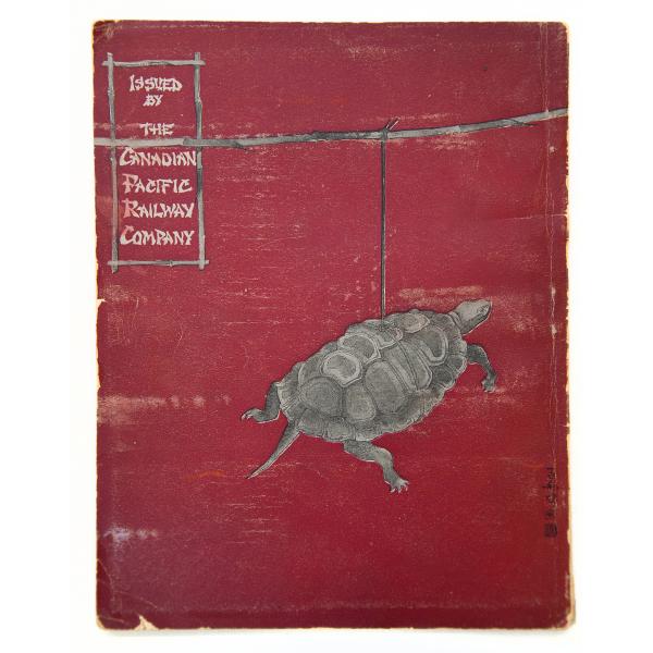 La couverture arrière d'un livre. Elle est rouge avec des lettres blanches et l'image d'une tortue grise attachée autour de son centre à une branche au-dessus. 