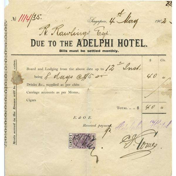 Adelphi Hotel Receipt