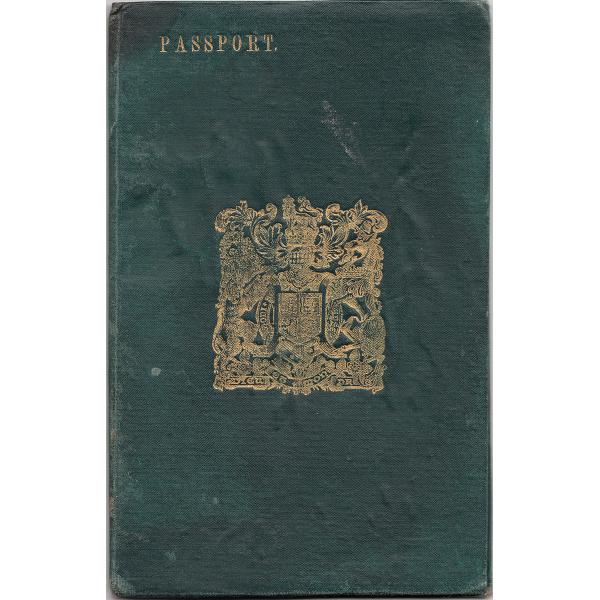 Green front cover of the Indian passport. "PASSPORT" is written in gold, and there is a gold crest on the front. 