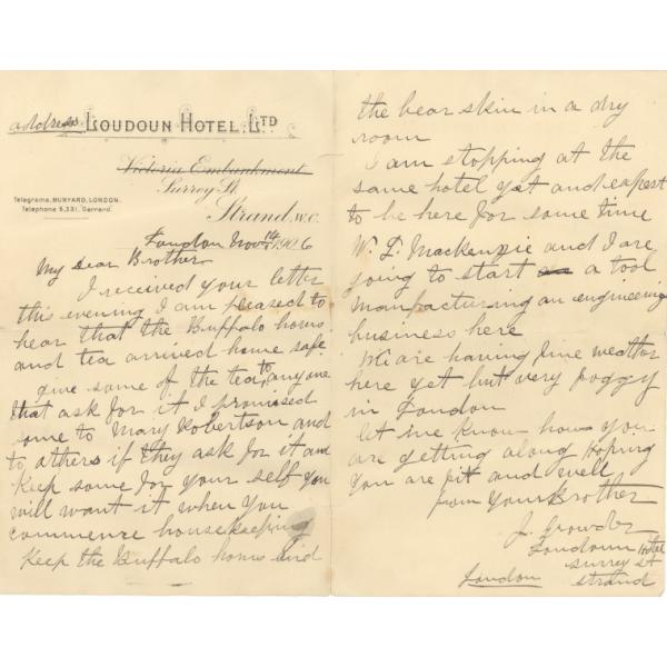 A handwritten letter on "Loudon Hotel Ltd" stationary. The paper has yellowed and the ink is black.