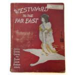 The front cover of a book. It is red with white lettering and an image of a woman in Oriental clothing standing on top of a flying bird. There is a white and red sticker in the top right corner with Mr. Rawling's address printed on it. 