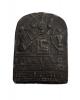 Black steatite stele carved with a raised relief depicting two baboons and three rows of hieroglyphic text.  